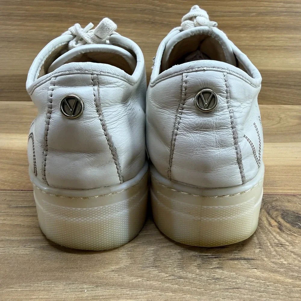 Valentino By Mario Valentino Womens 7.5 Dalia Logo Leather Platform Sneaker Bone